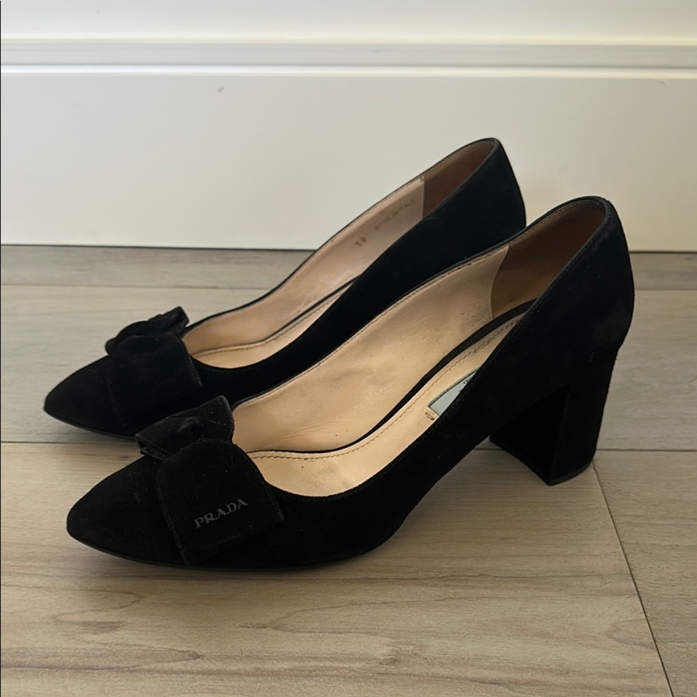 Prada Black Suede Heels with Chunky Block Heel